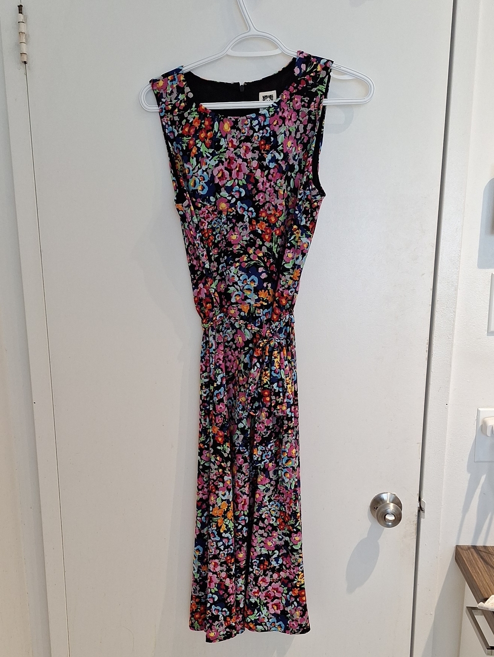 Anne Klein Black Maxi Dress with Pink, Blue & Orange Floral Print